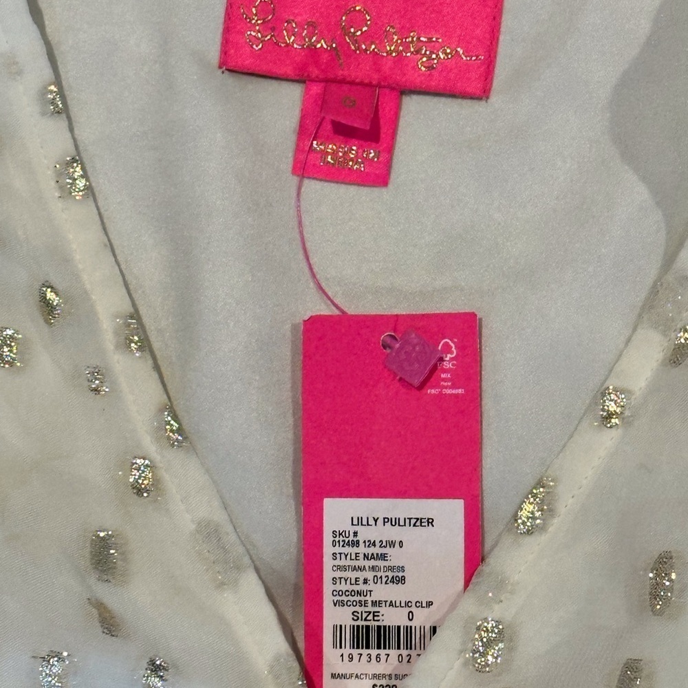 NWT! Lilly Pulitzer Cristiana Midi Long Sleeve Dress in Metallic Clip Coconut - Picture 6 of 13